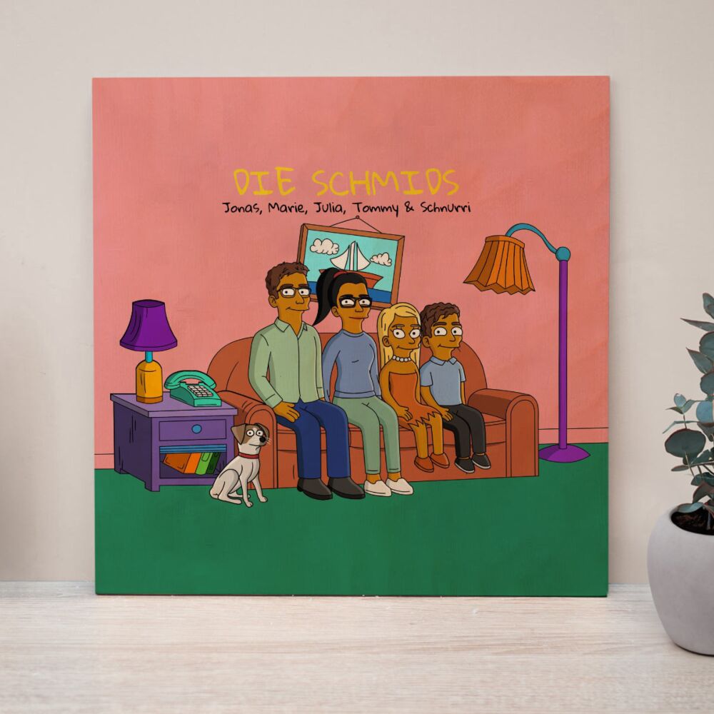 Personalised Cartoon Family Wood Print