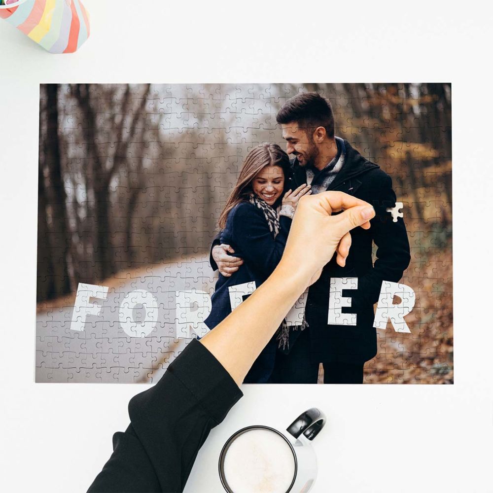 Personalisierbares Puzzle mit Foto und geschwungenem Text 