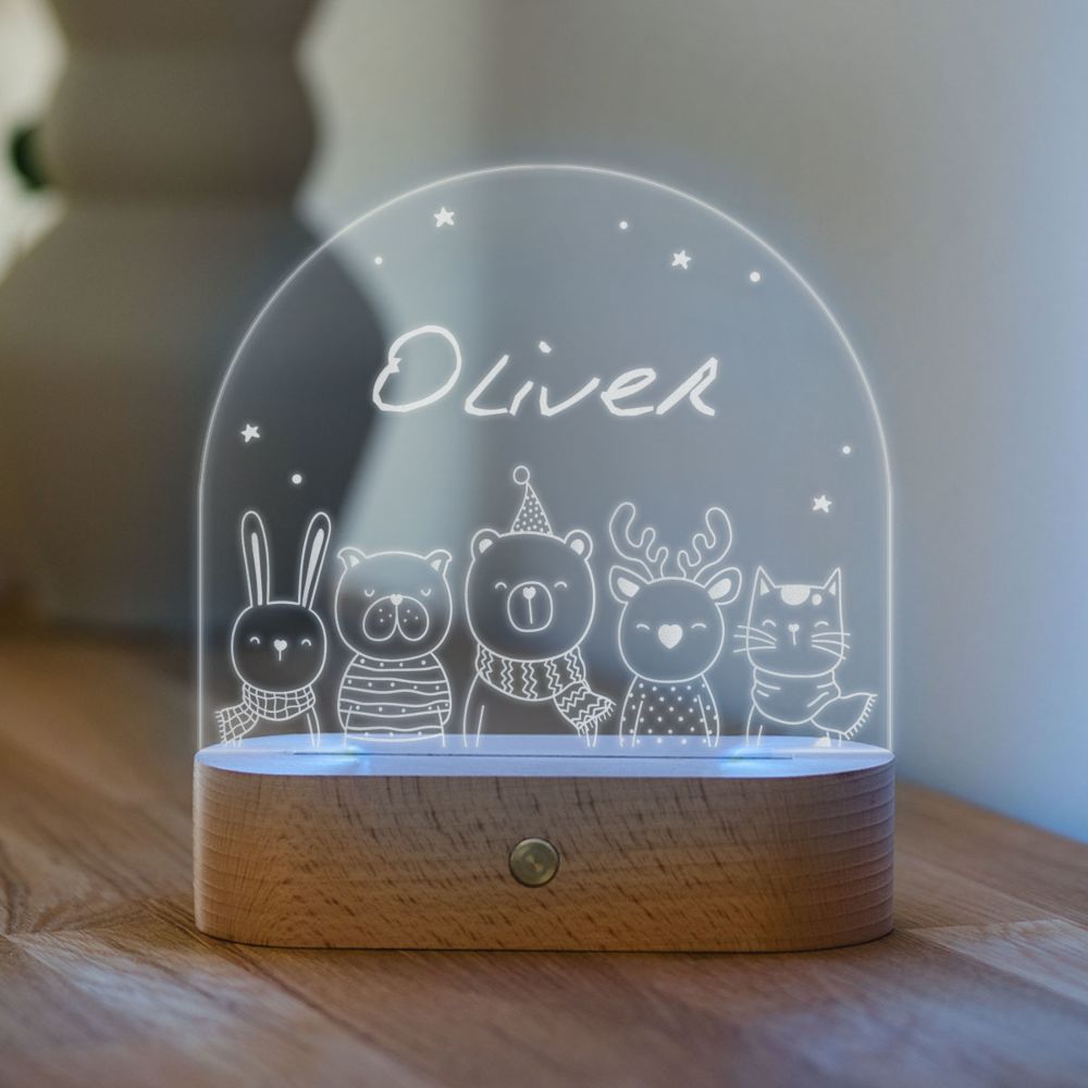 Personalised LED Lamp with Name and Animals