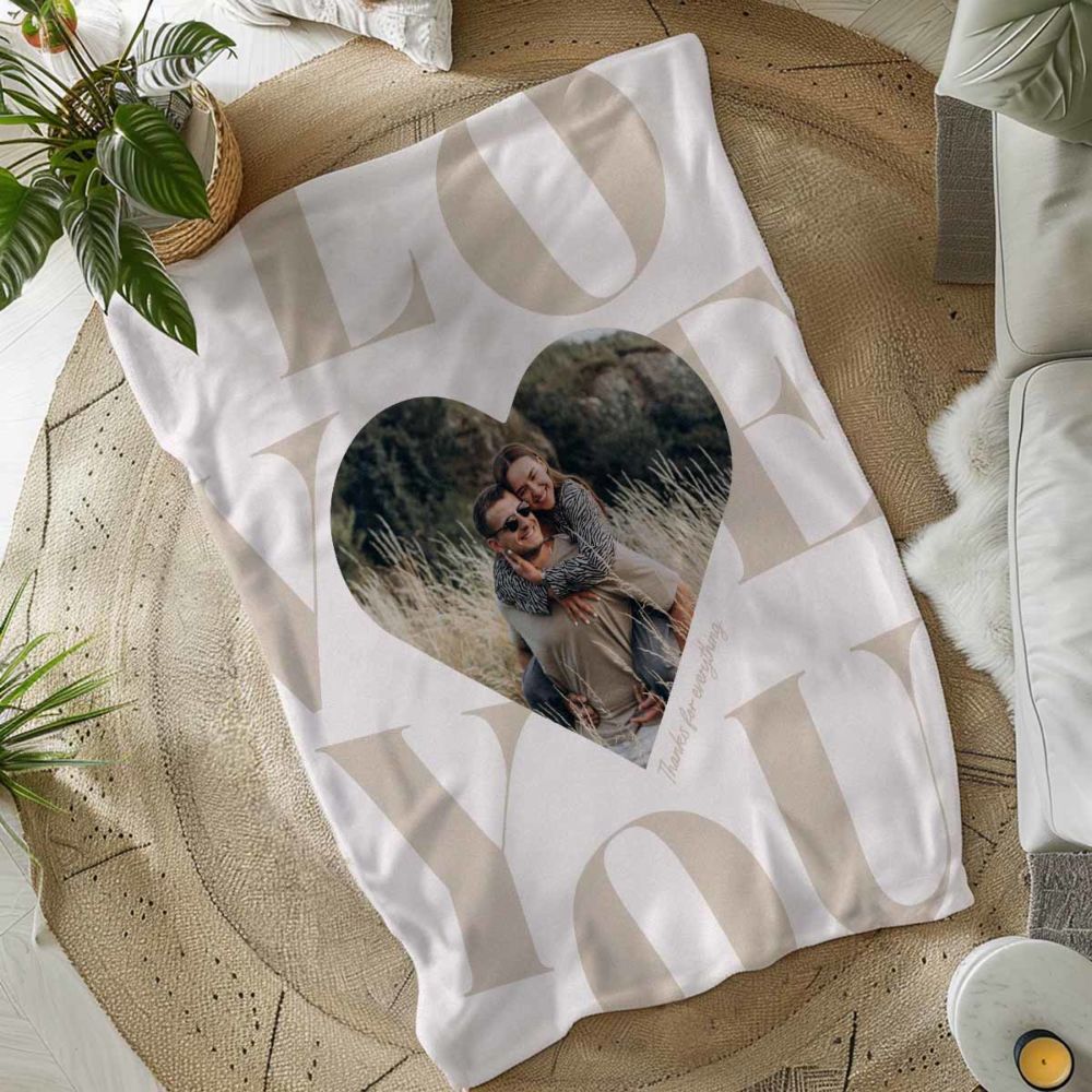 Personalised Heart Photo Blanket with Text