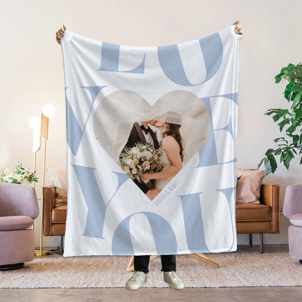 Personalised Heart Photo Blanket with Text