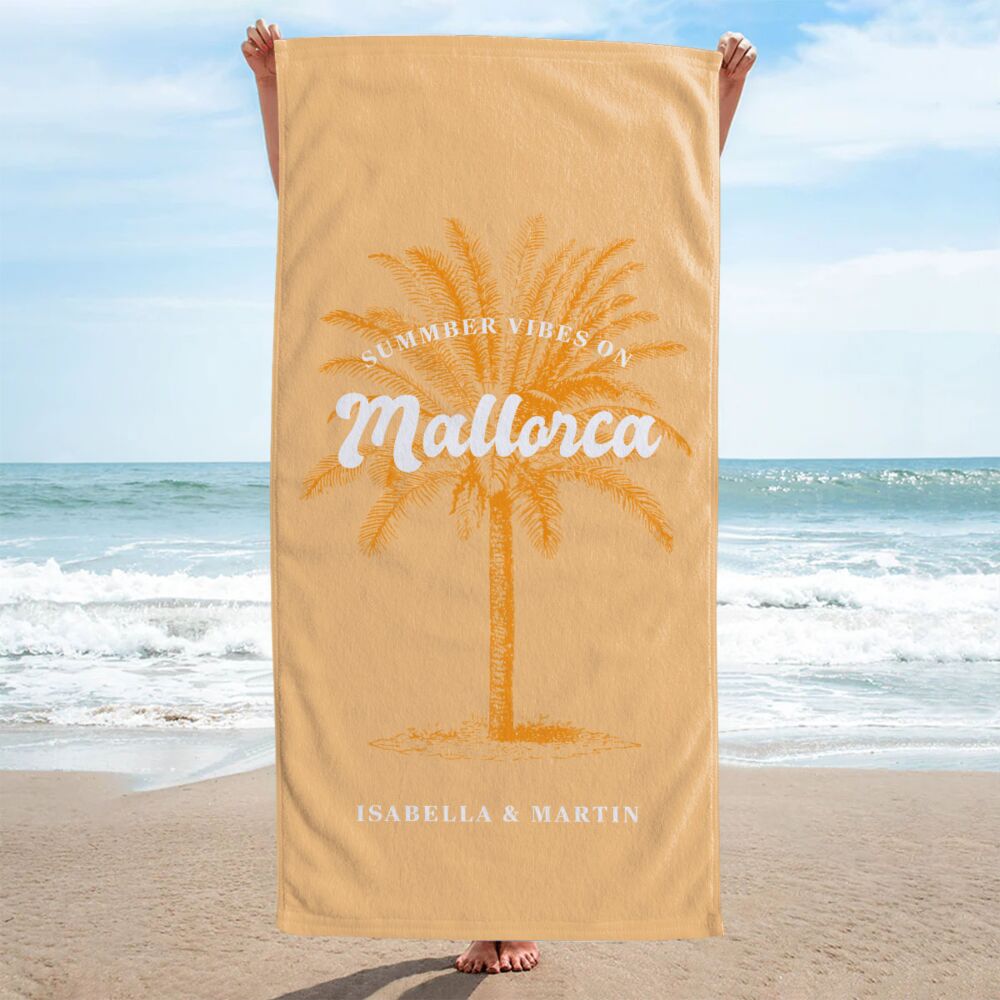 Personalised Towel with Palm Tree Design and Text